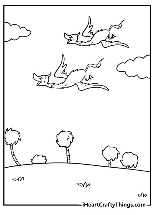 Swomee Swans flying over the valley coloring page