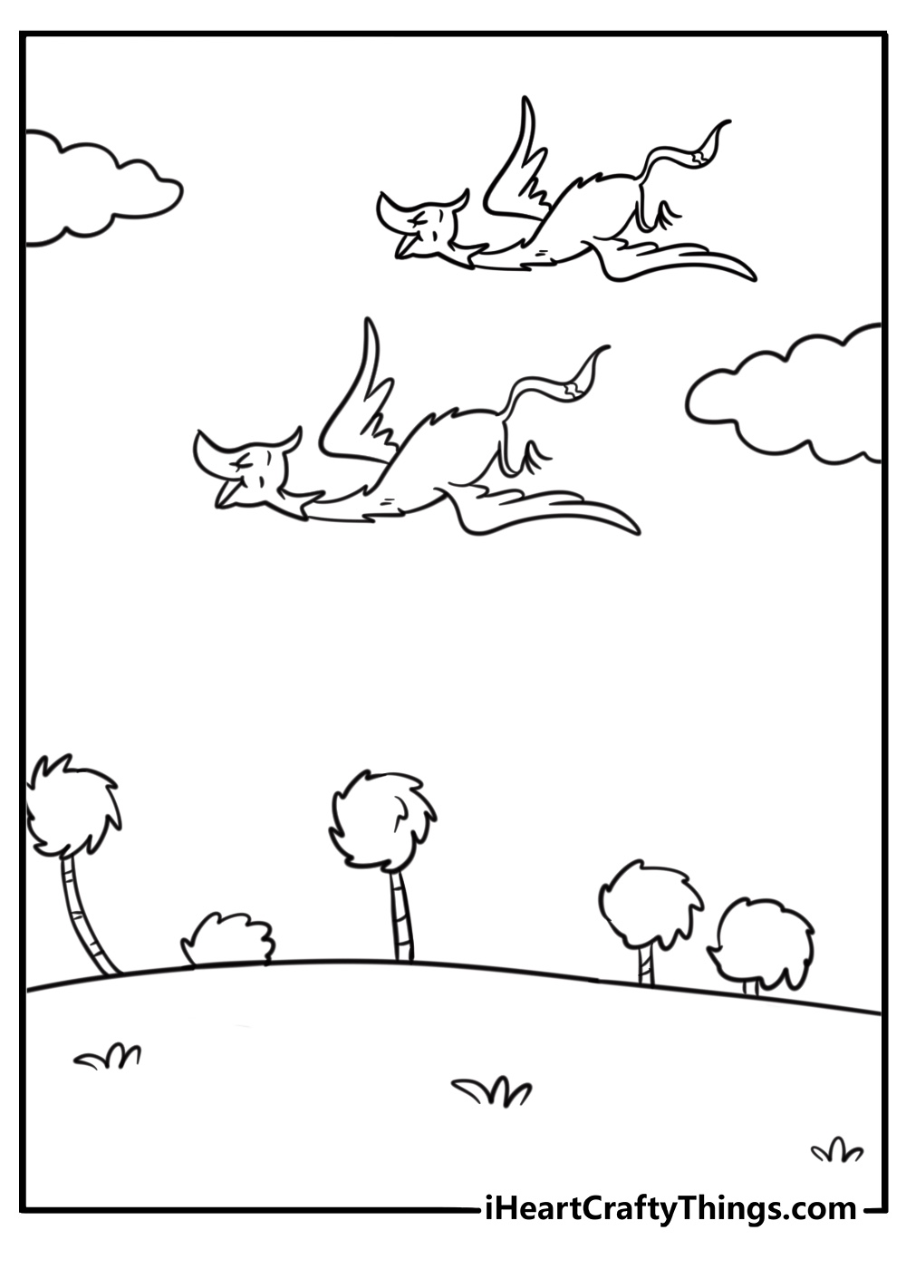 Swomee Swans flying over the valley coloring page