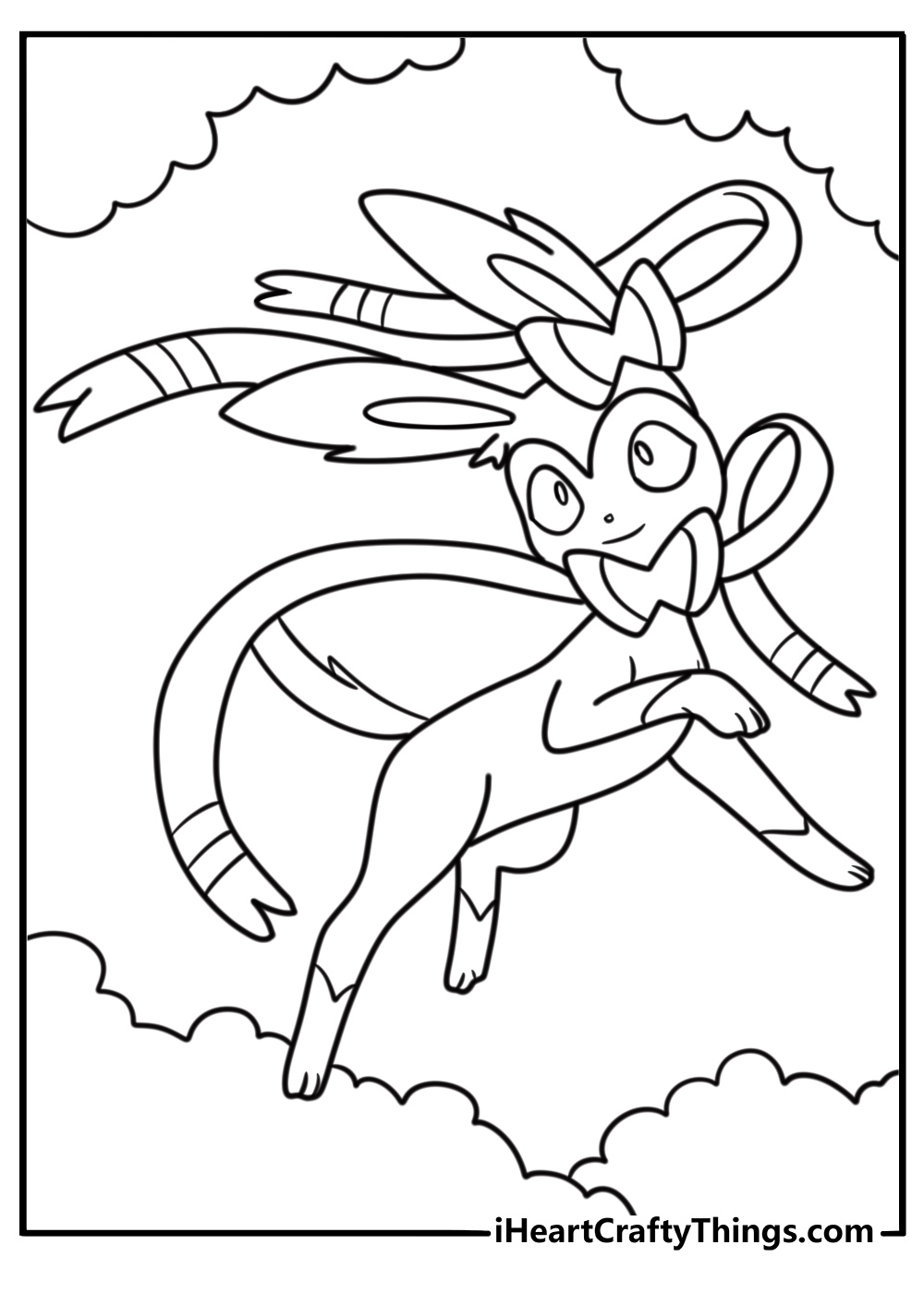 Sylveon in a battle stance free coloring page pdf
