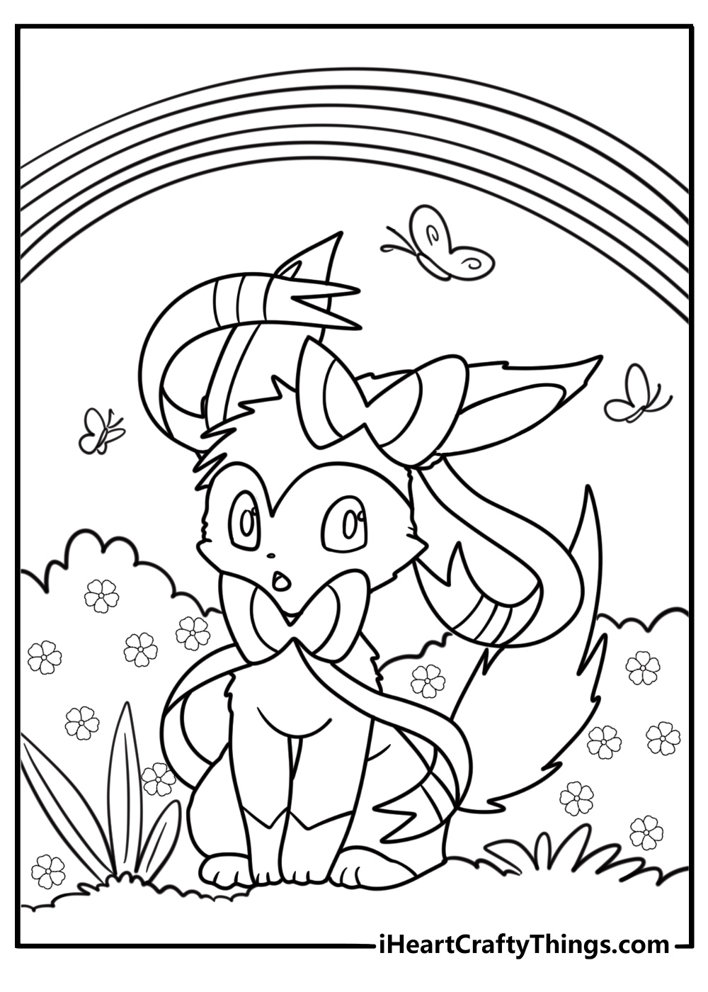Sylveon in a magical garden free coloring page pdf