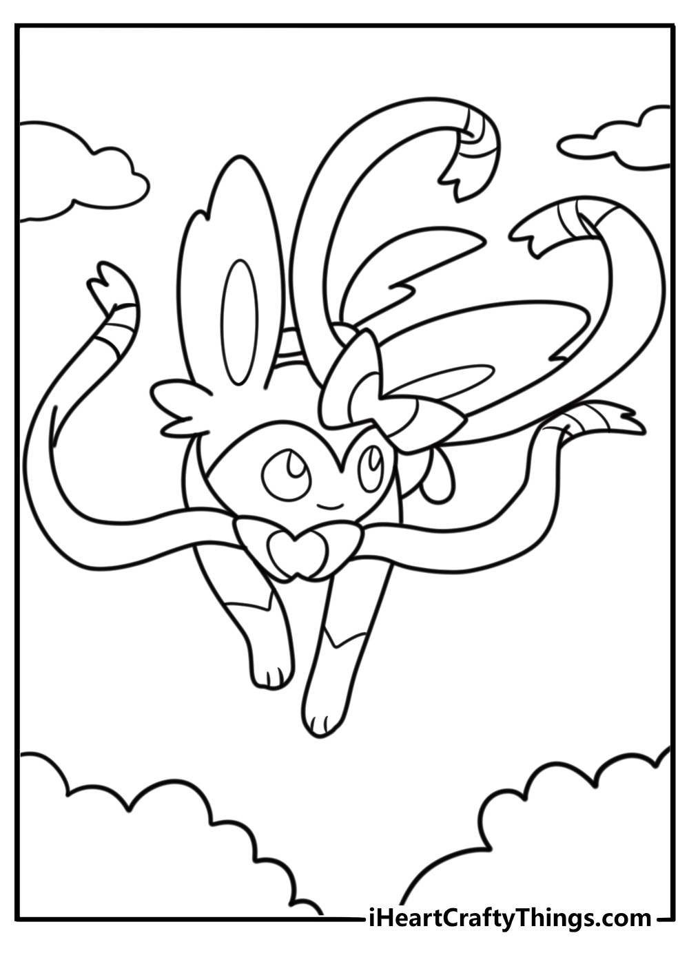 Sylveon leaping gently through the air coloring sheet