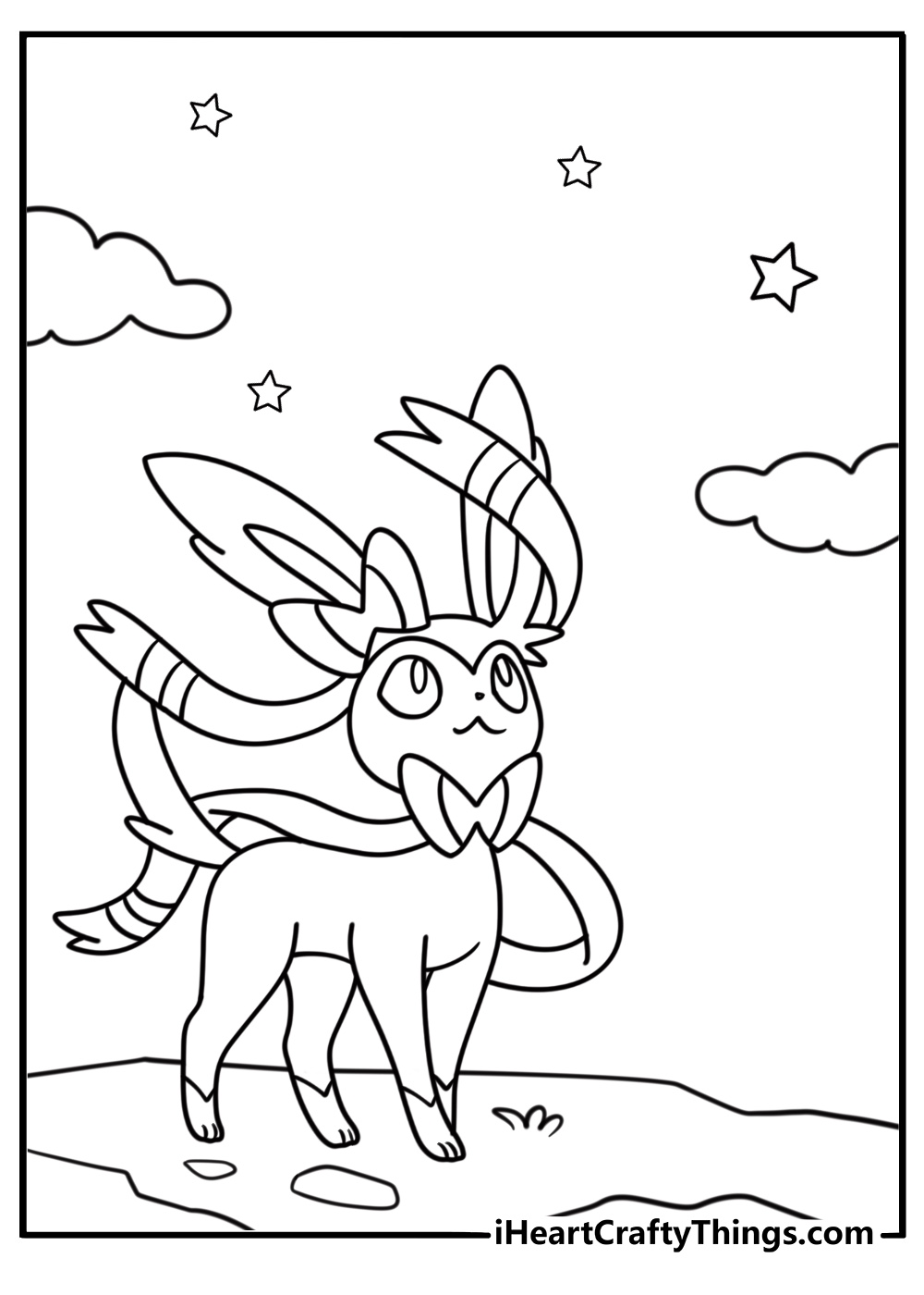 Sylveon looking into the sky with calm expression coloring sheet