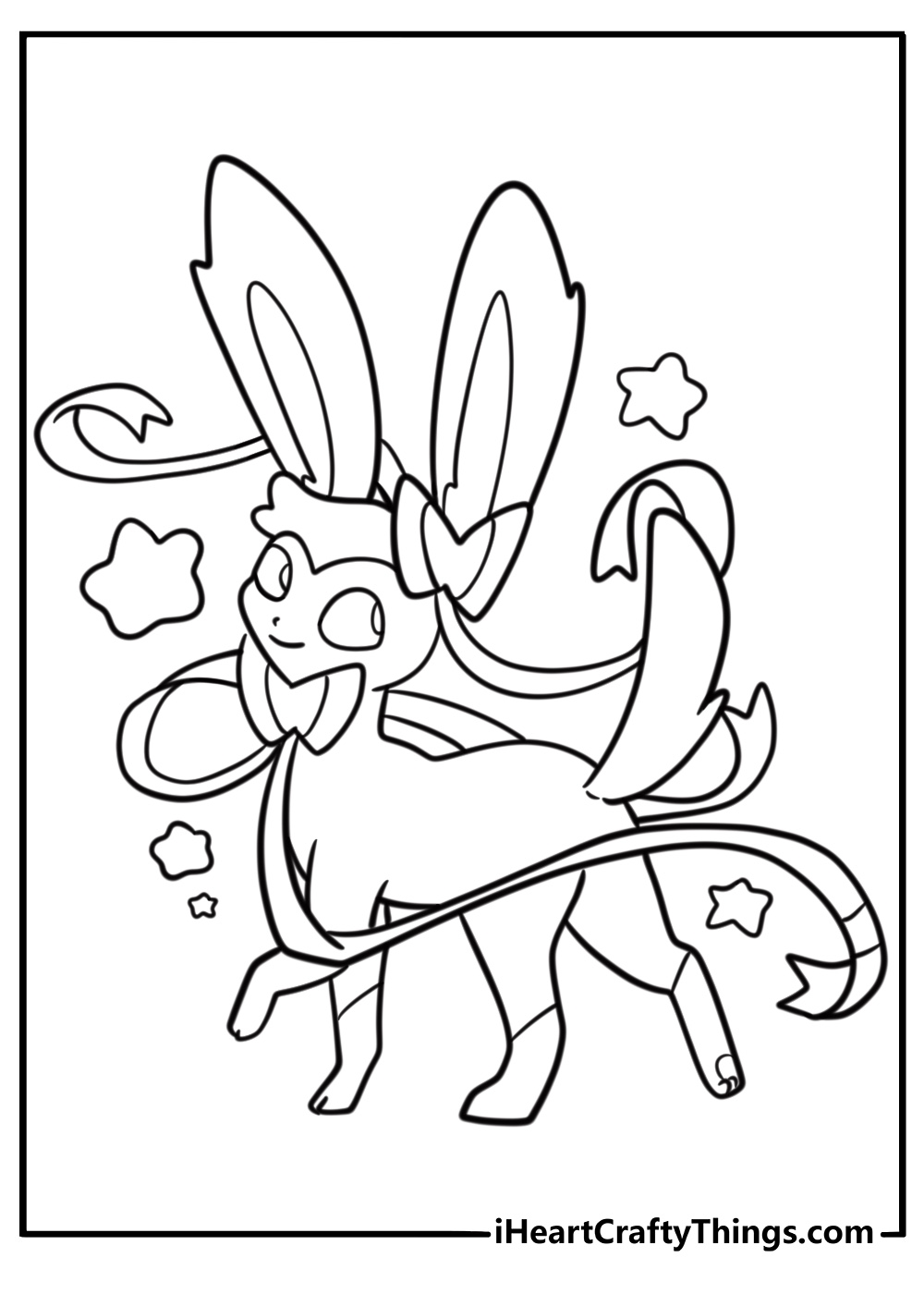 Sylveon with glowing feelers printable coloring sheet