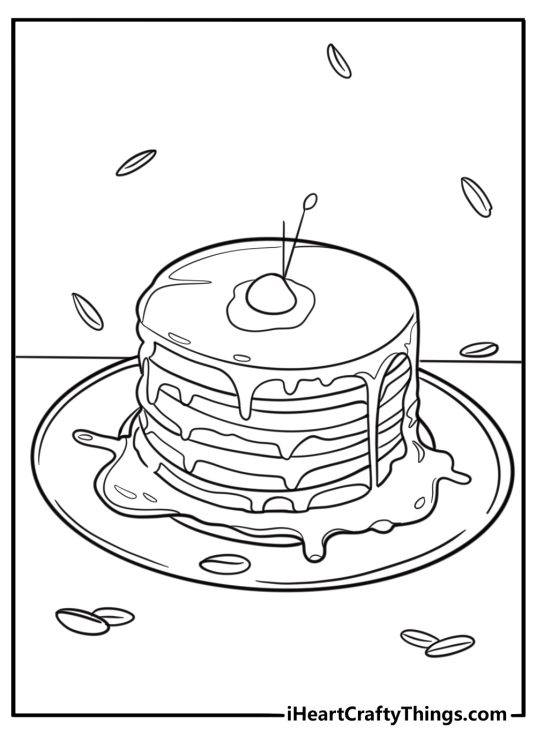 Tall pancake stack with chocolate drizzle coloring sheet