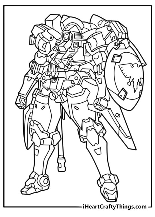 Tallgeese mobile suit with large shield free coloring page pdf