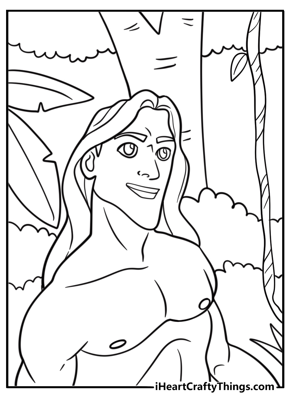 Tarzan listening to sounds of the jungle coloring page