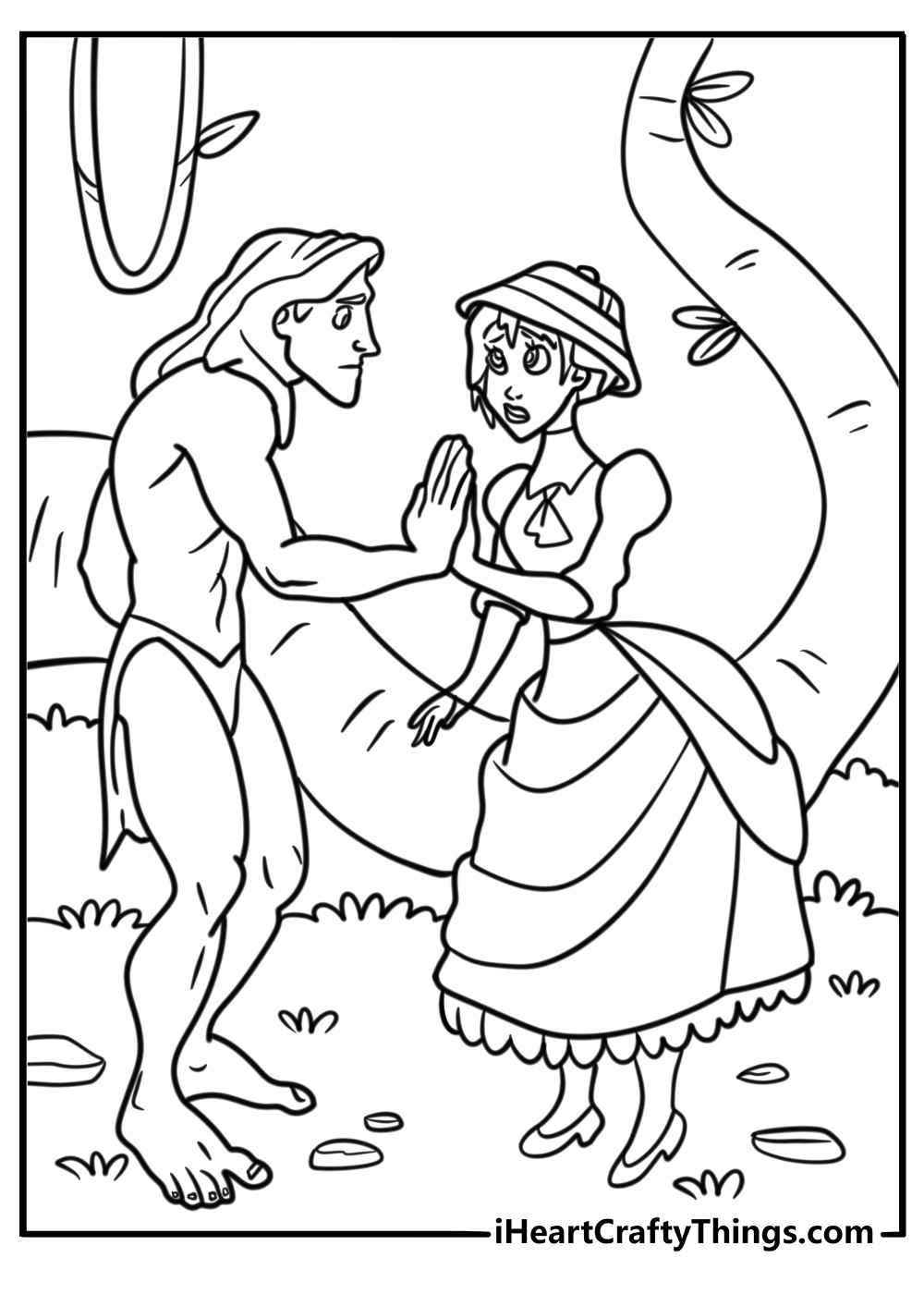 Tarzan meeting Jane for the first time coloring page