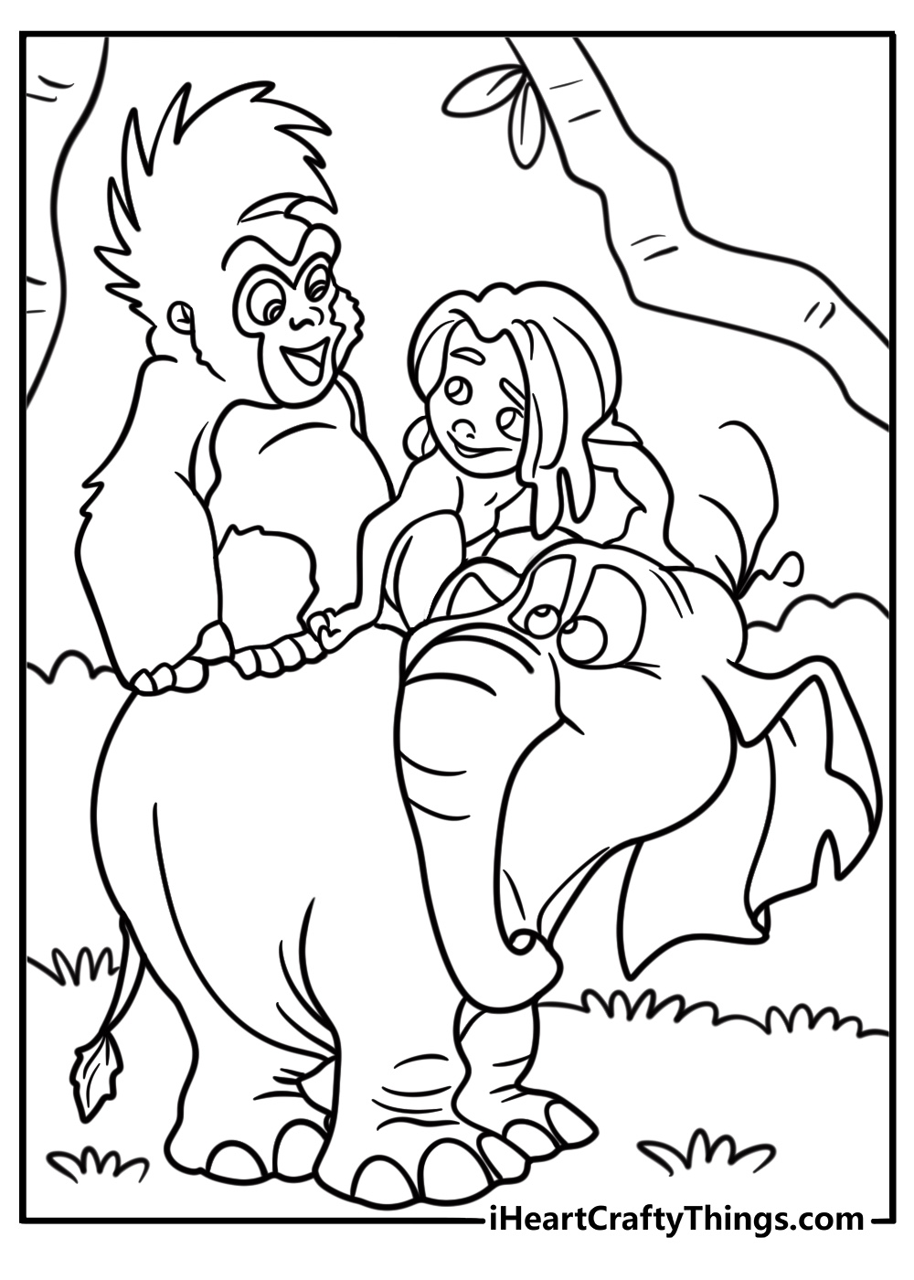Tarzan riding on the back of an elephant coloring page