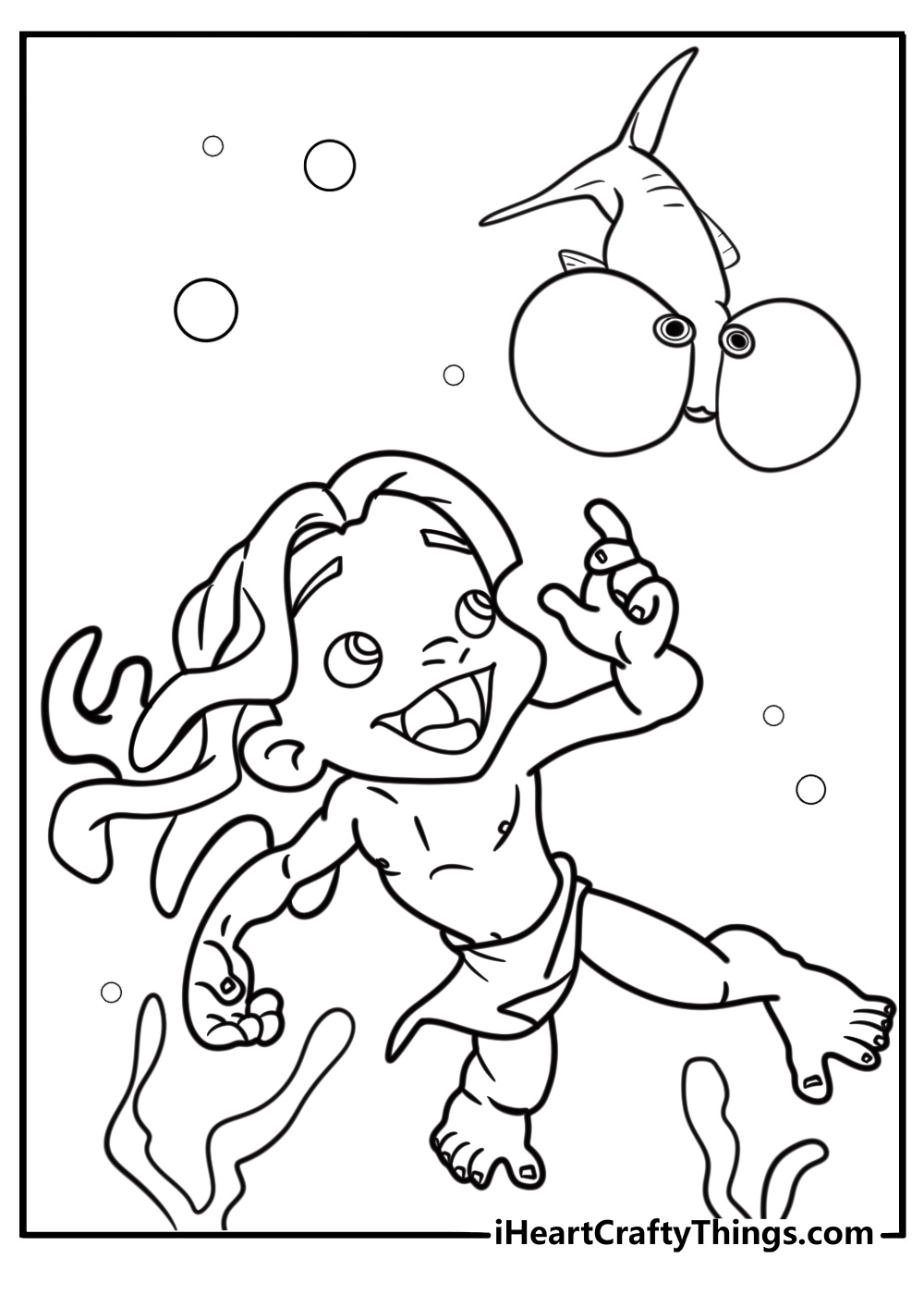 Tarzan swimming in a jungle river coloring page