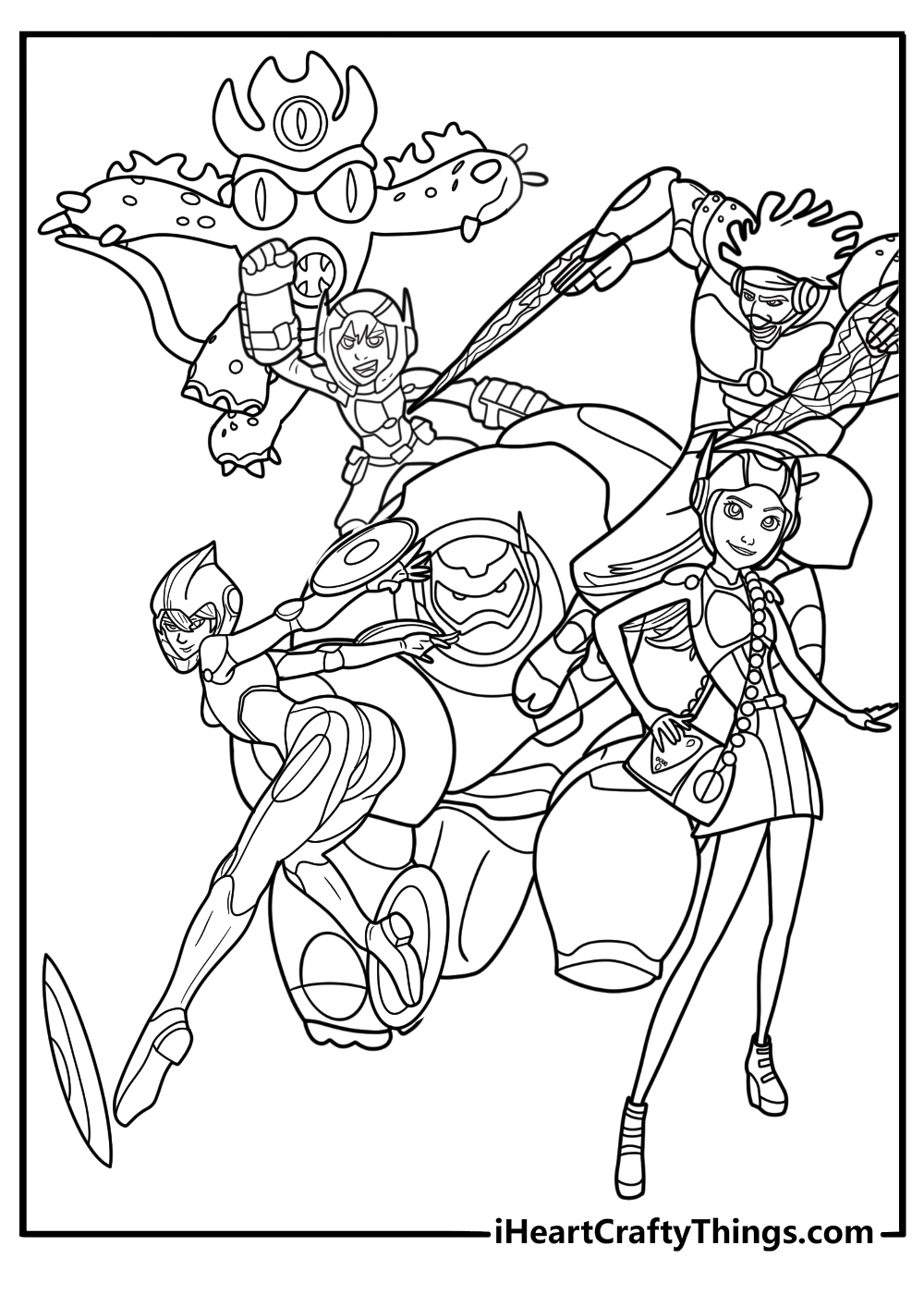 Team Big Hero 6 standing together coloring page