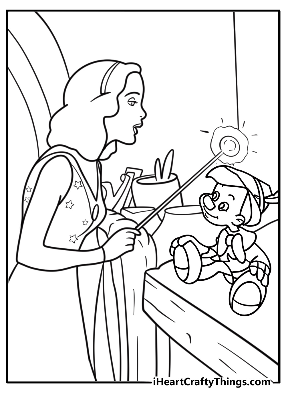 The blue fairy granting pinocchio life coloring page