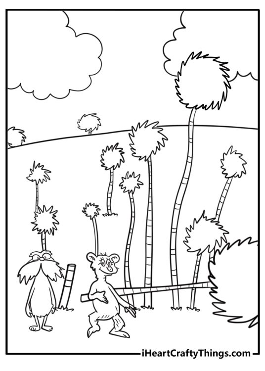 The Lorax and Bar ba loots watching trees fall coloring page