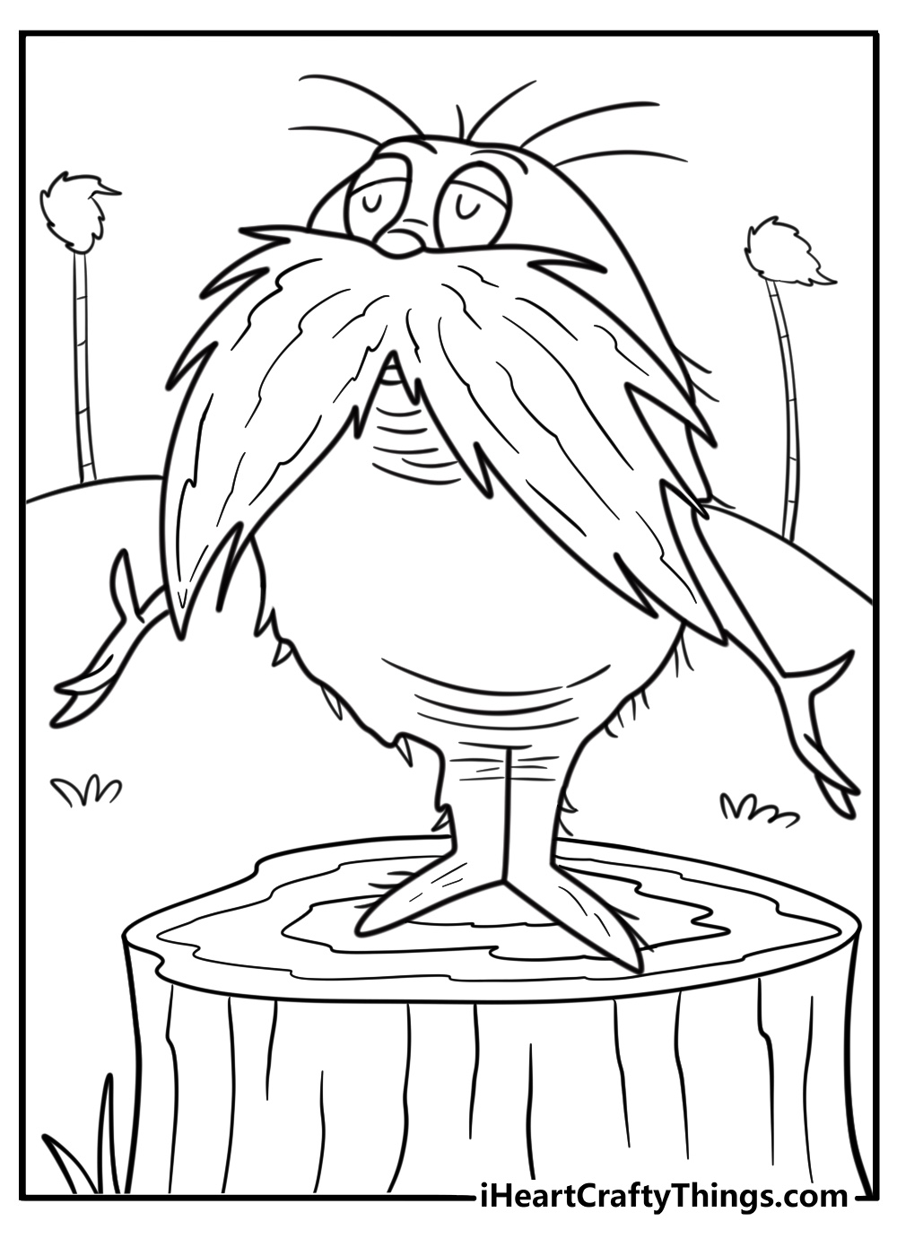 The Lorax speaking from a tree stump coloring page