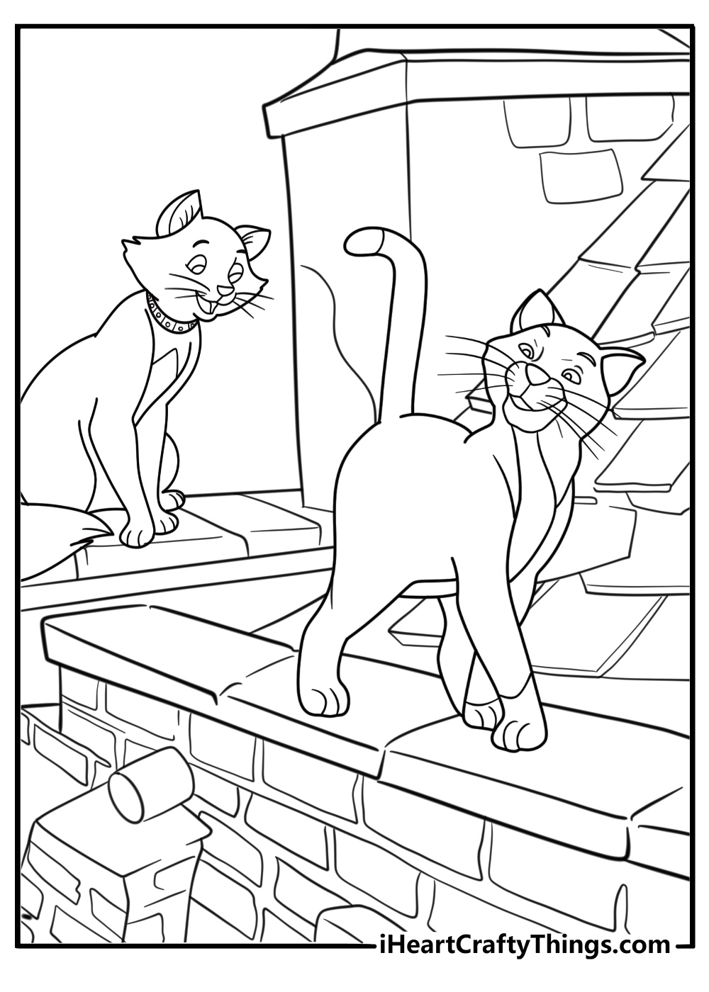 Thomas OMalley and Duchess walking on rooftops detailed coloring sheet