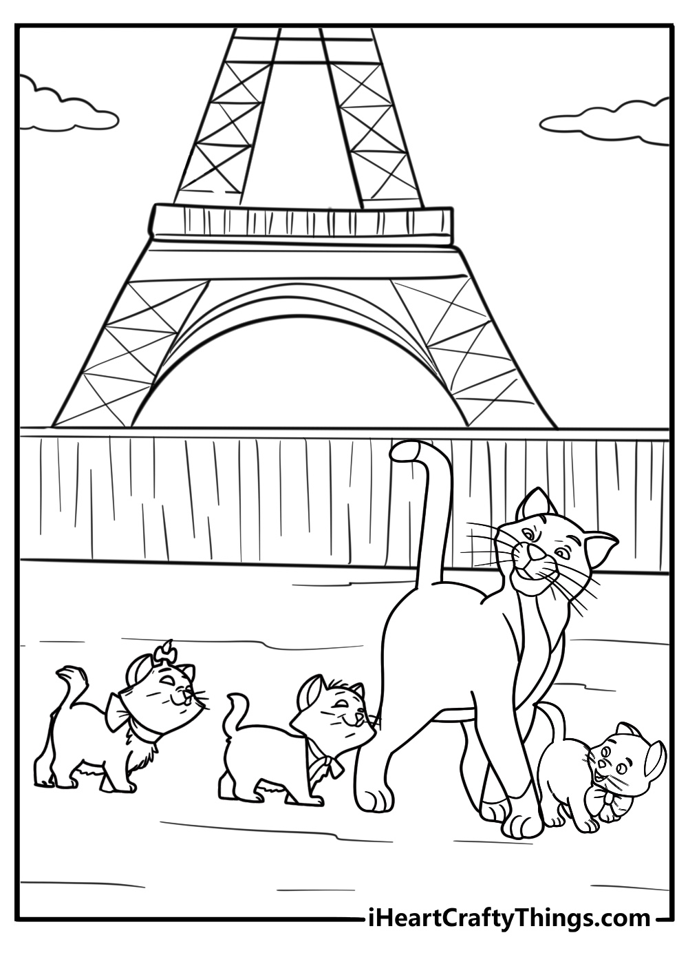 Thomas OMalley leading the kittens through Paris coloring sheet