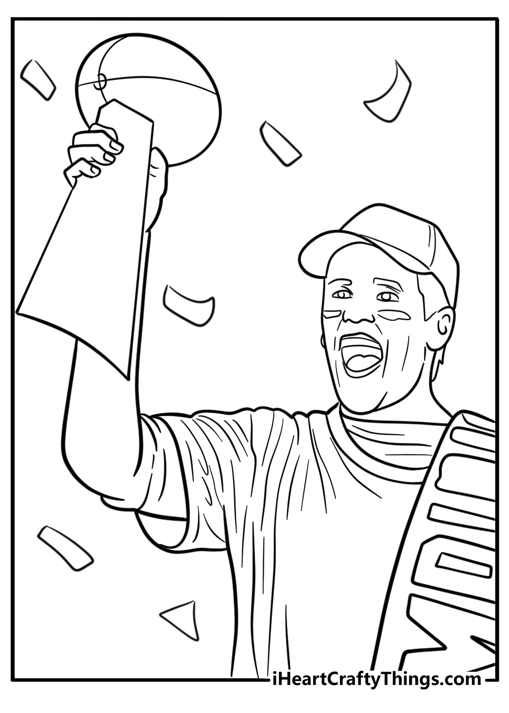 Tom Brady holding a Super Bowl trophy coloring page