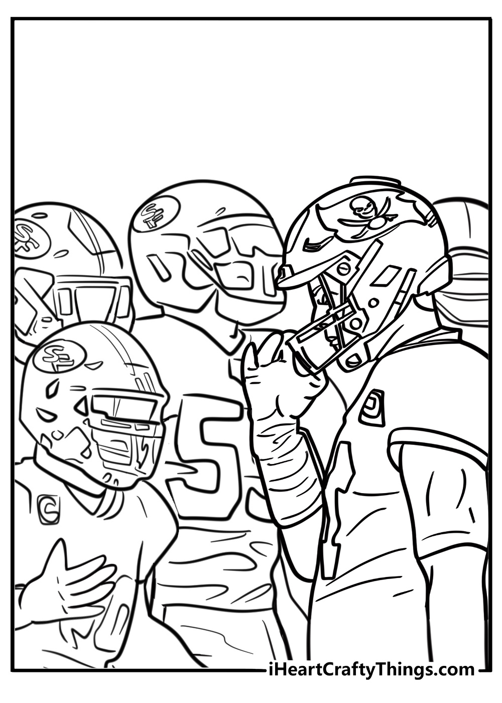 Tom Brady in a football huddle coloring page