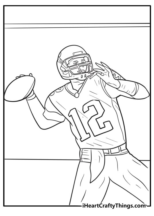 Tom Brady in quarterback stance coloring page