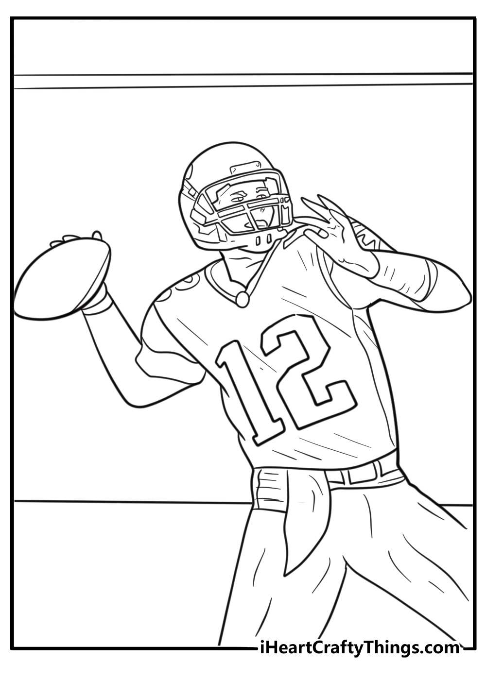 Tom Brady in quarterback stance coloring page