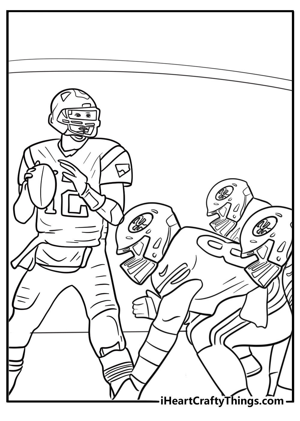 Tom Brady in the pocket under pressure coloring page