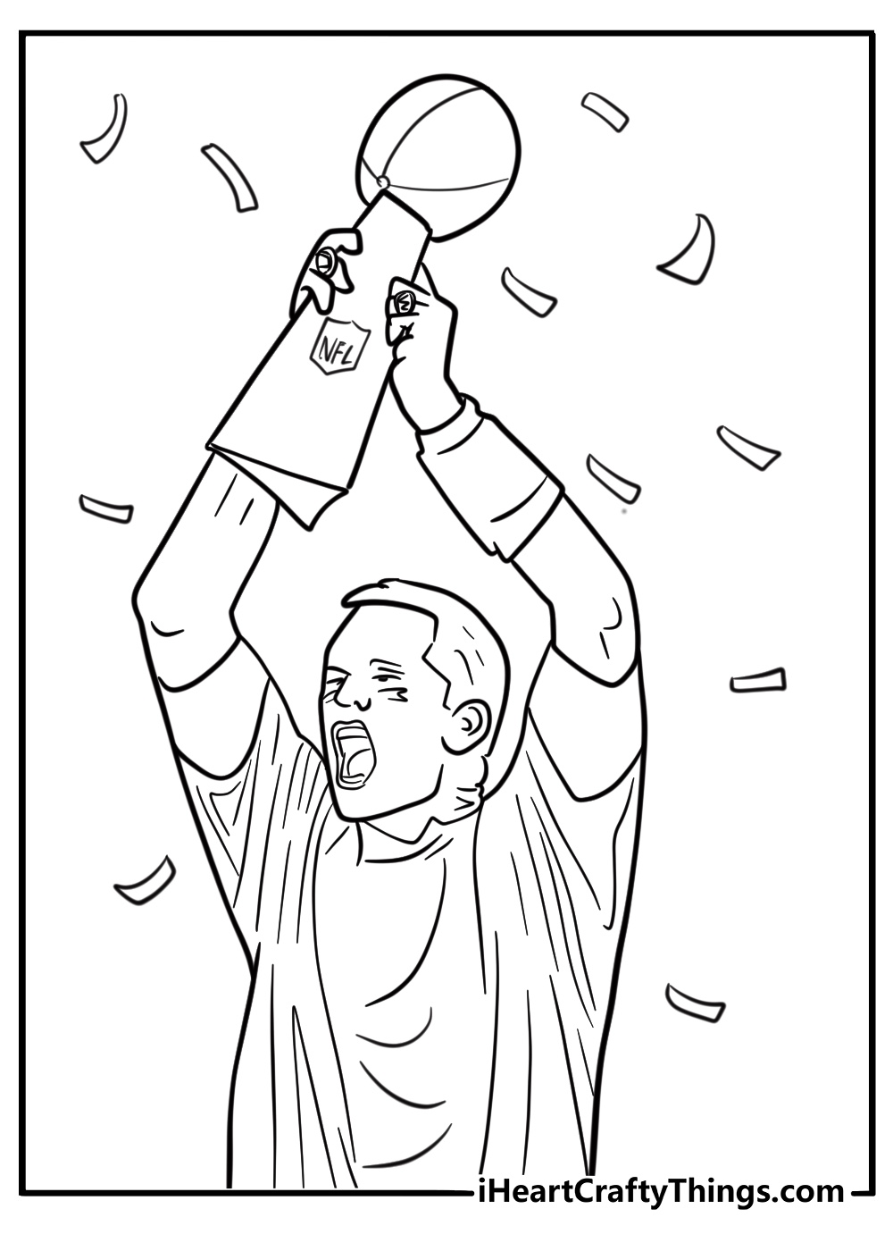 Tom Brady lifting a championship ring coloring page