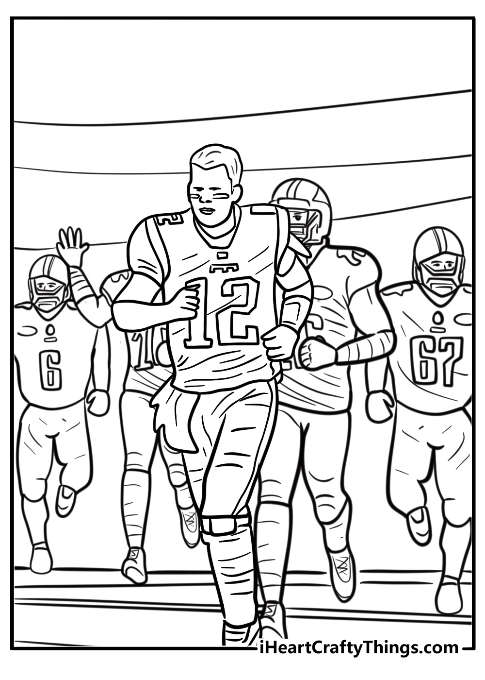Tom Brady on the sidelines with teammates coloring page