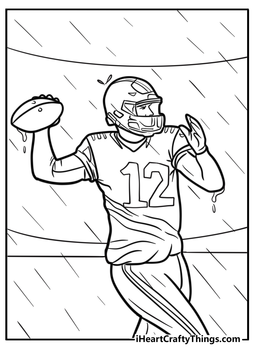 Tom Brady running a play in the rain coloring page