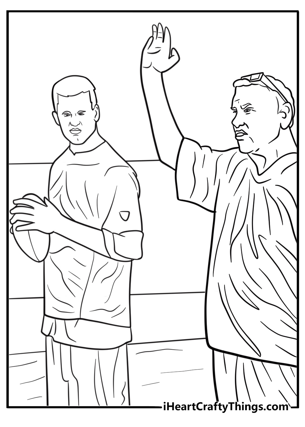 Tom Brady with a coach on the field coloring page