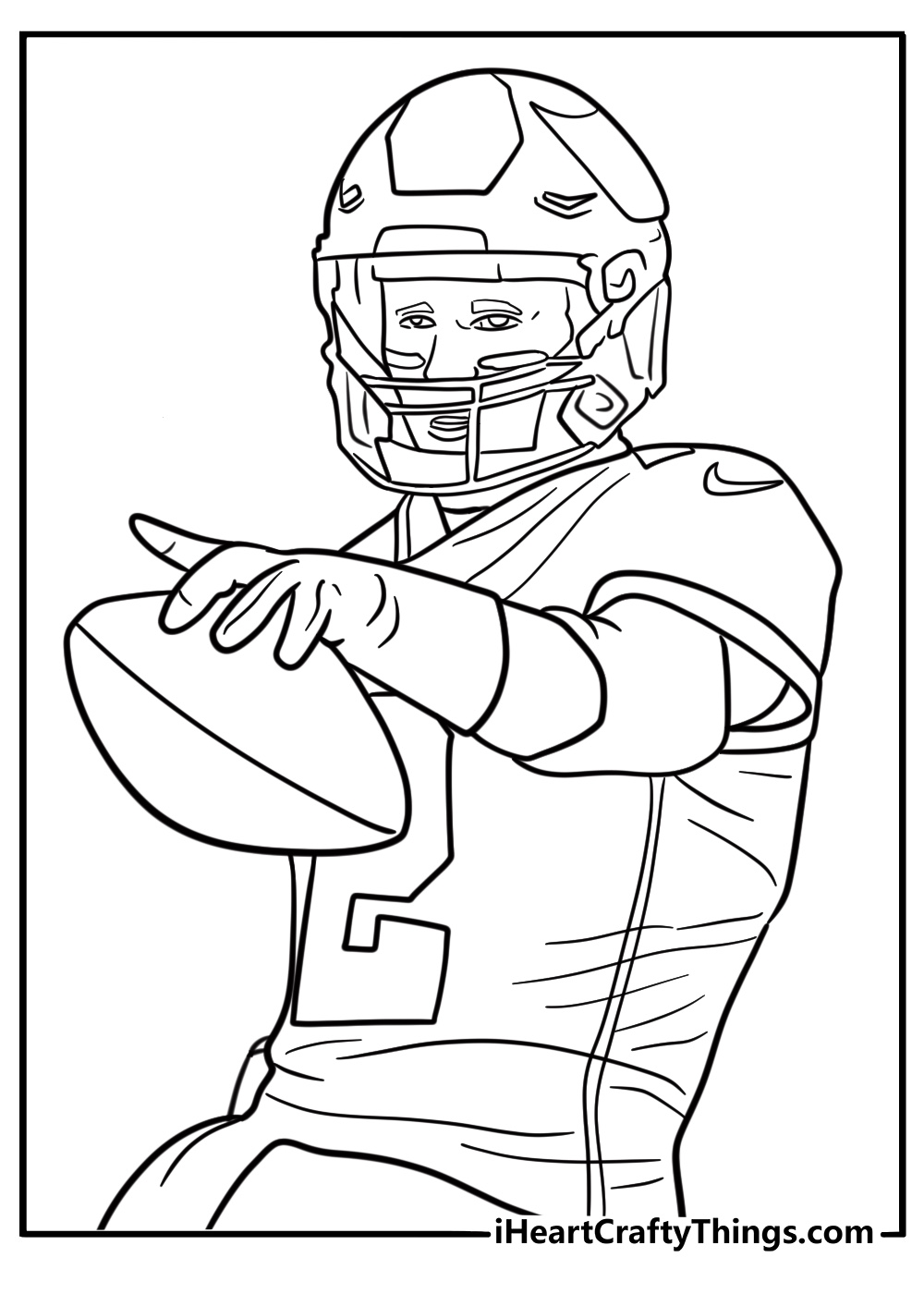 Tom Brady with a football in one hand coloring page