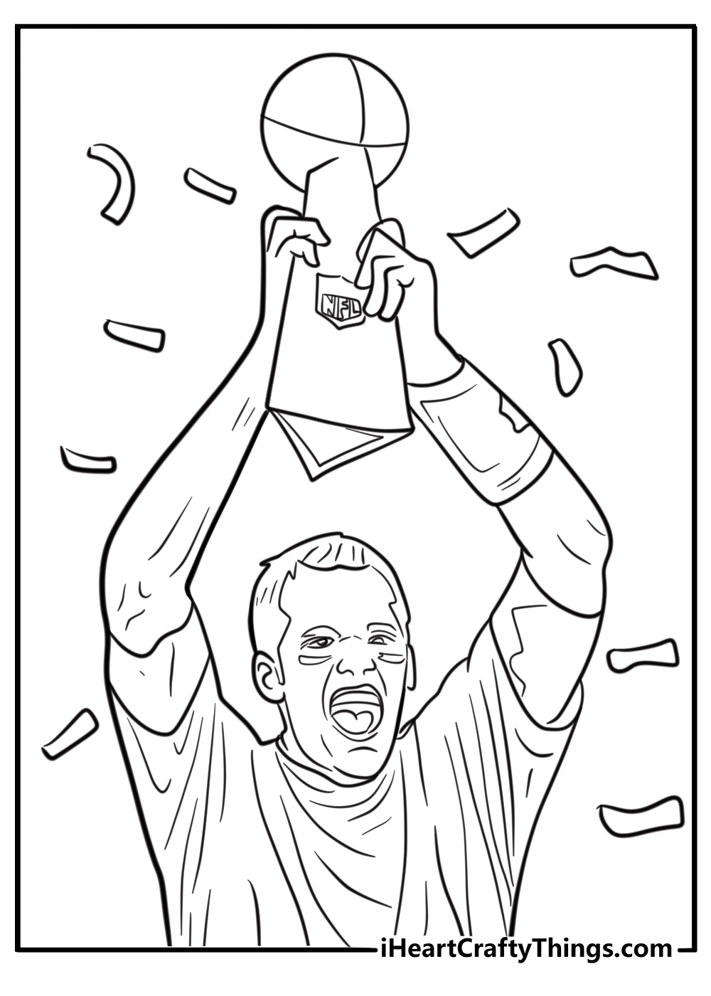 Tom Brady with confetti falling after a win coloring page