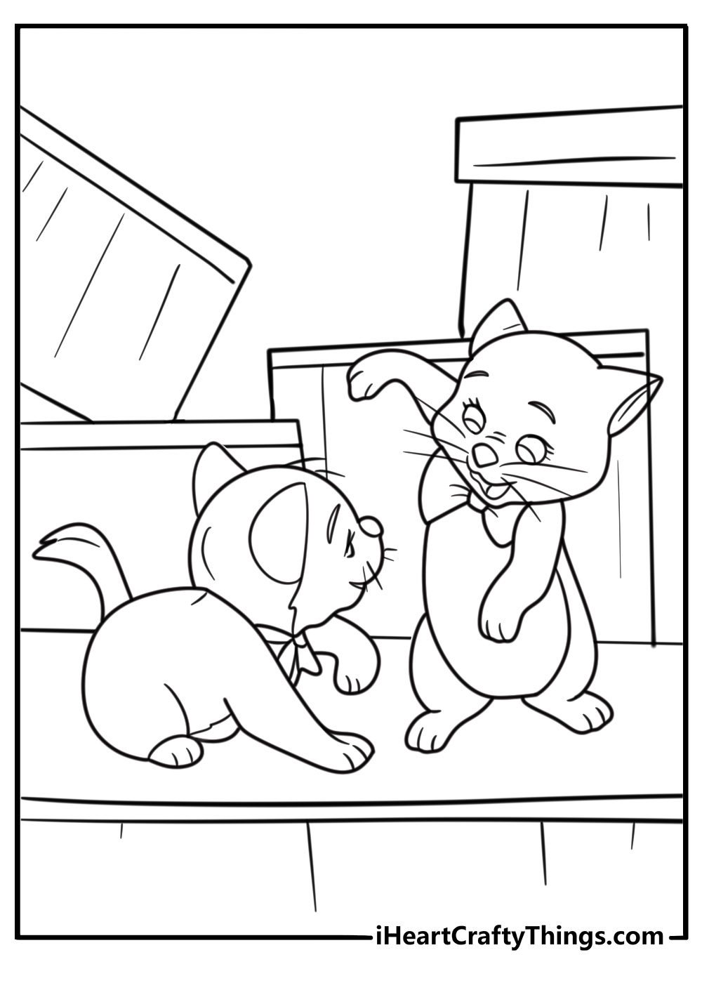 Toulouse and Berlioz playing together near a crate coloring page