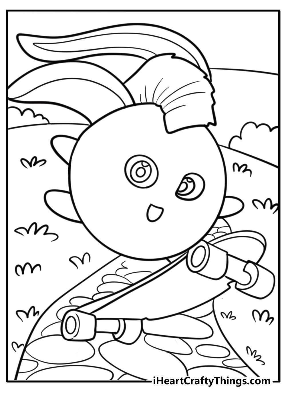 Turbo zooming across the park coloring page