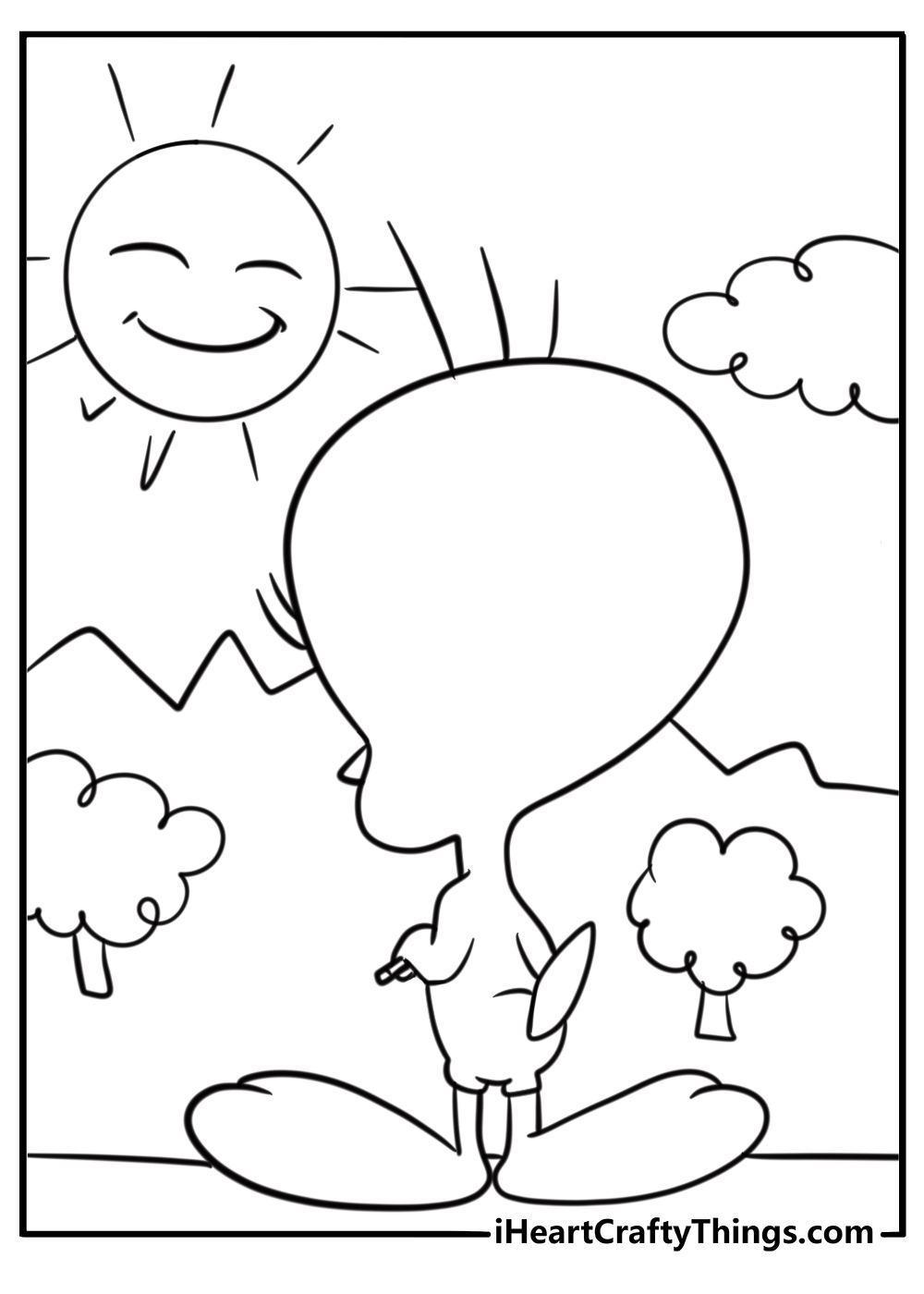 Tweety Bird drawing on the wall with crayons coloring page for kids