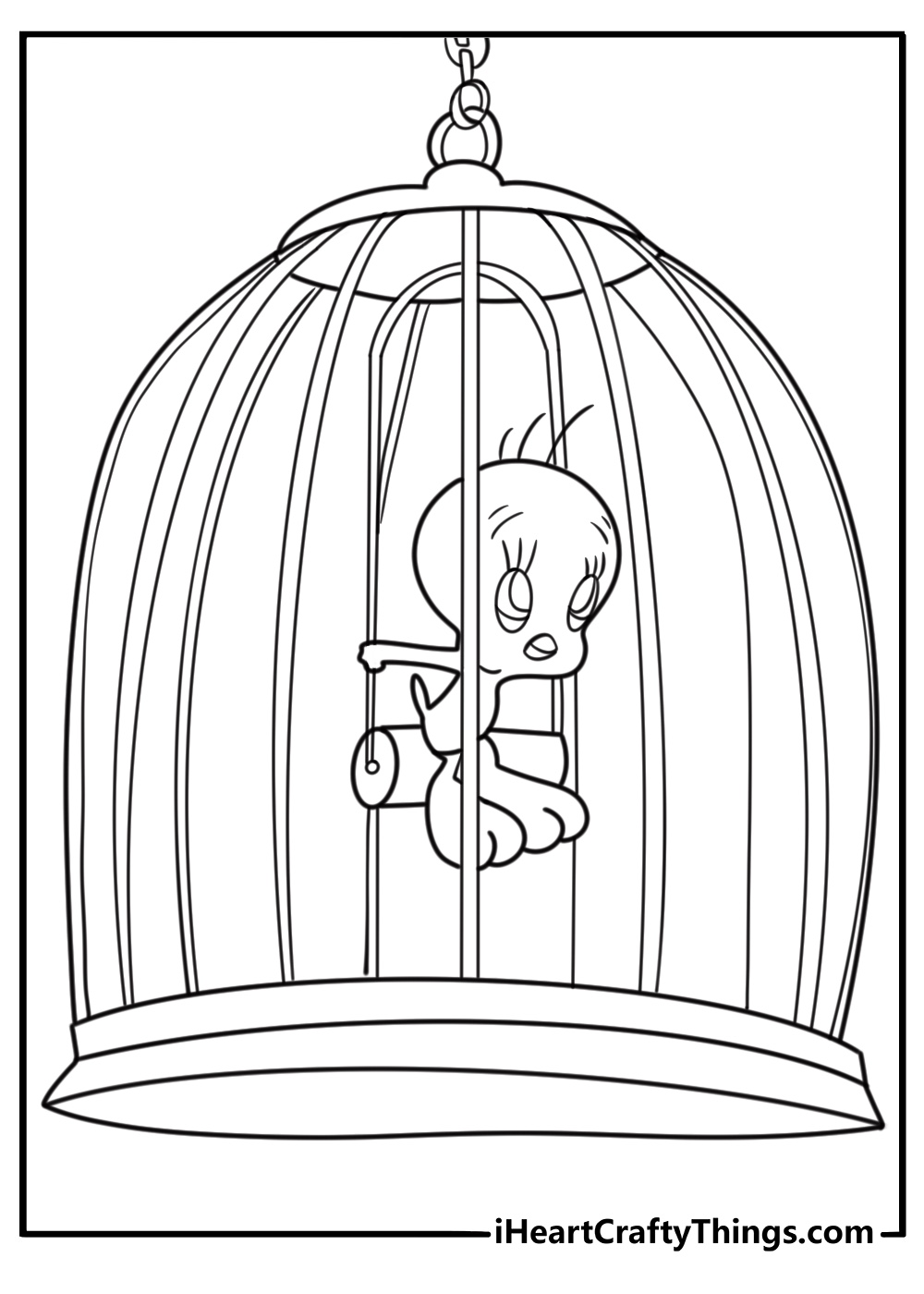 Tweety Bird in a birdcage coloring page for kids