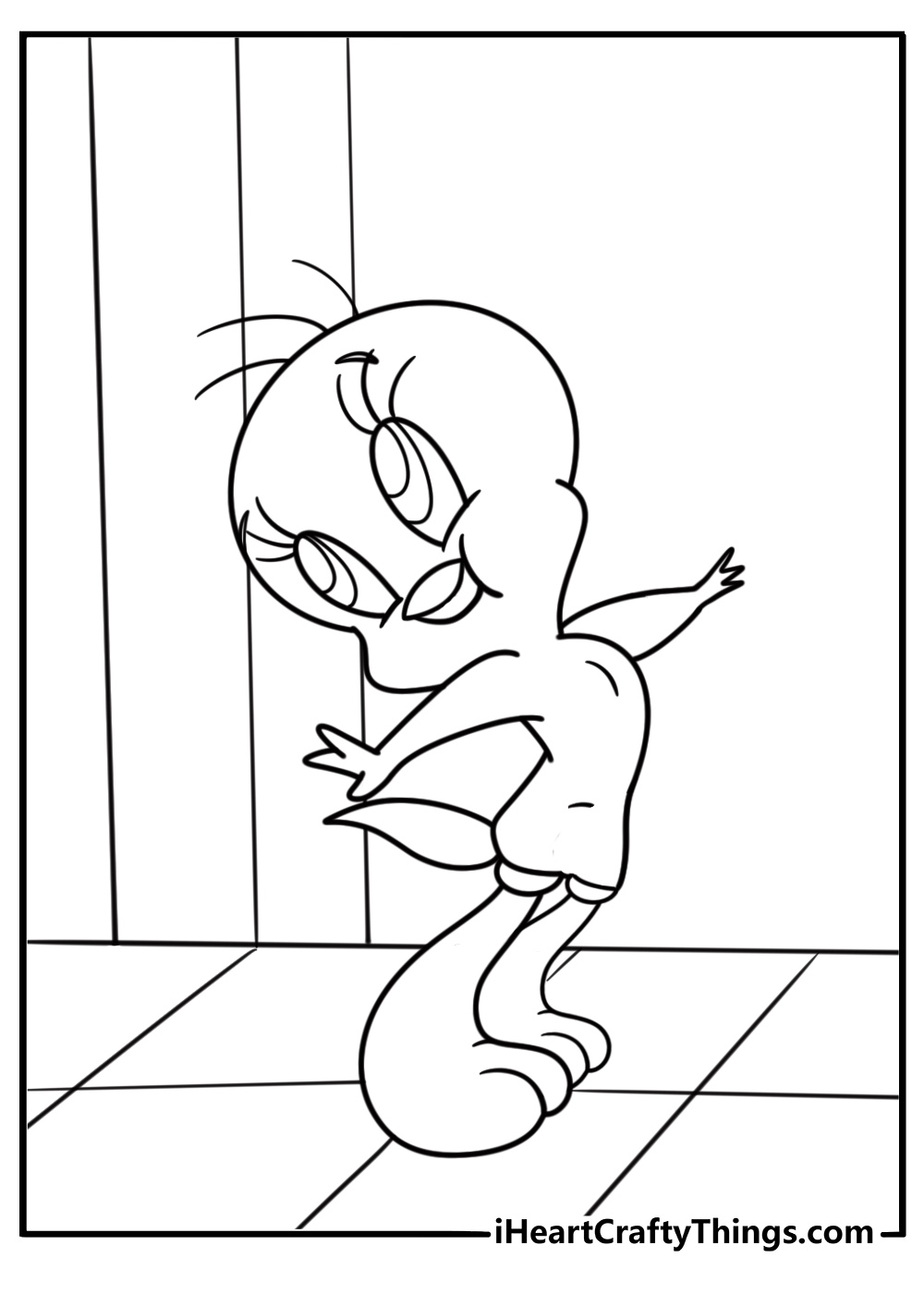 Tweety Bird tiptoeing across the floor coloring sheet
