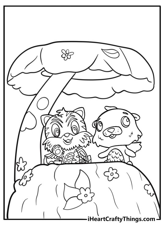 Two Hatchimals sitting in a nest free coloring page pdf