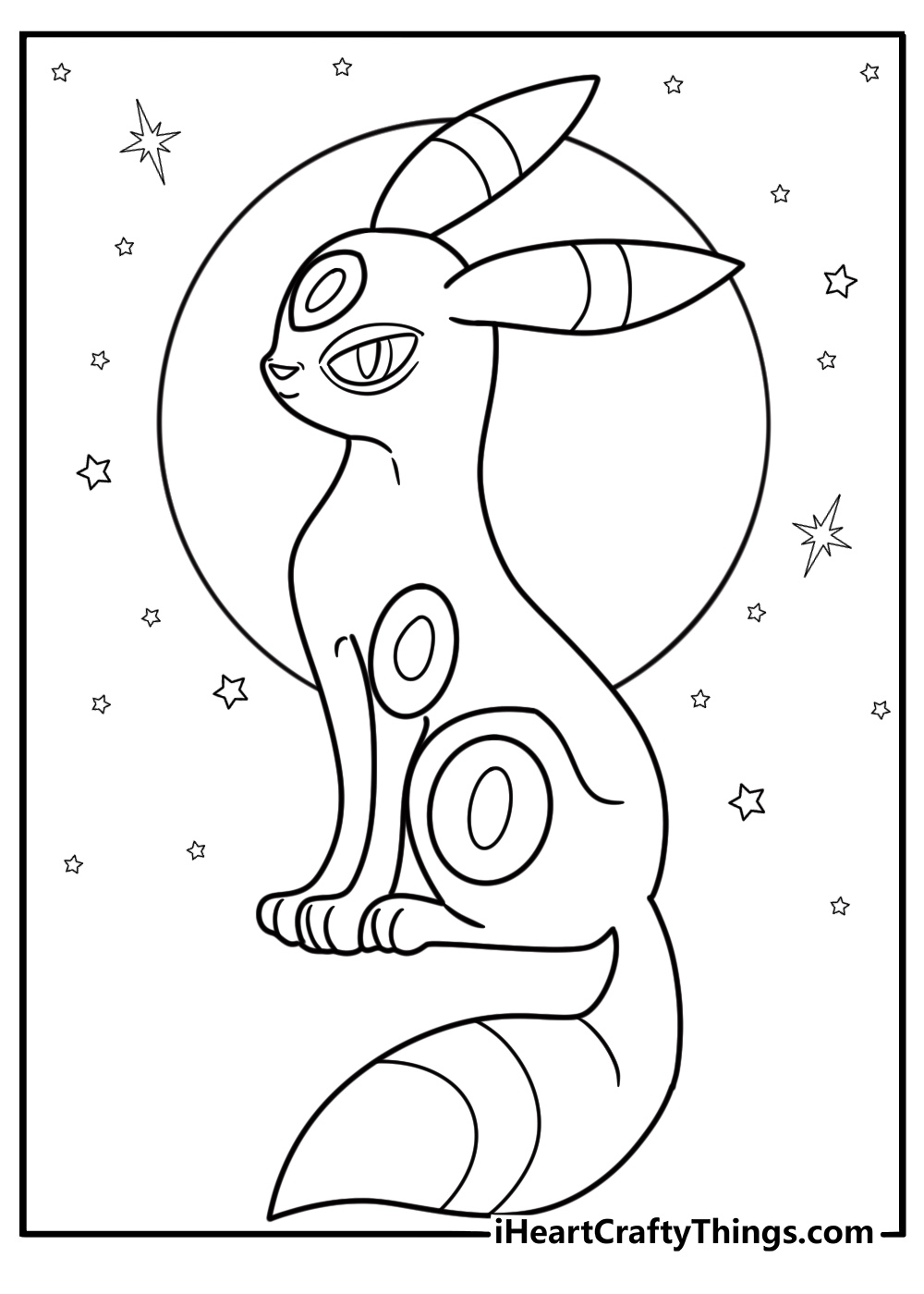 Umbreon facing a full moon in the sky coloring page