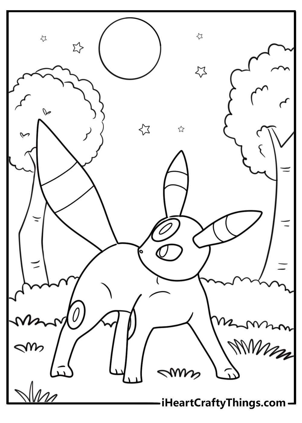 Umbreon in a forest at night coloring page