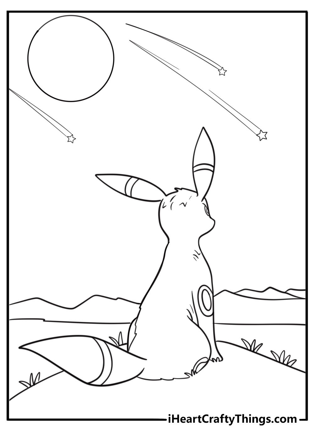 Umbreon looking up at falling stars coloring page
