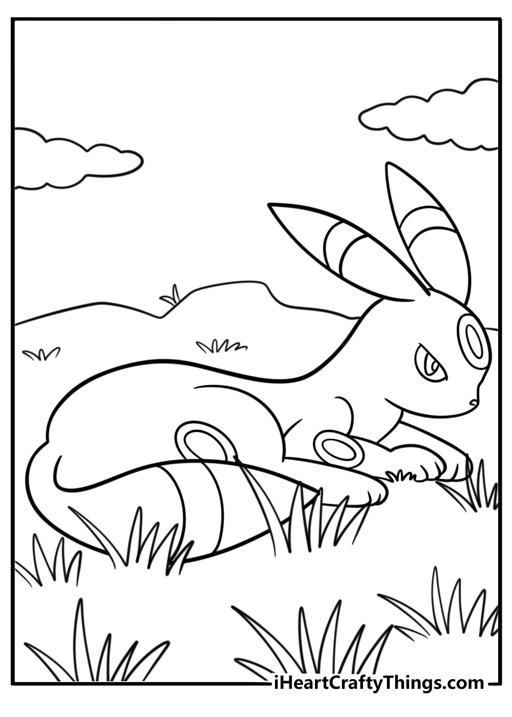 Umbreon resting near tall grass coloring page
