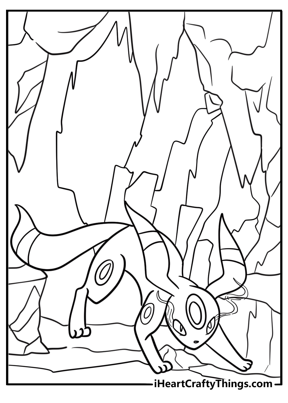 Umbreon standing in a cave entrance coloring page