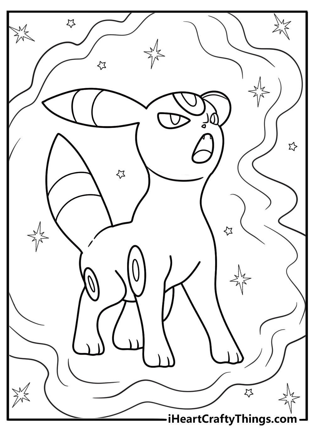 Umbreon surrounded by swirling dark aura coloring page