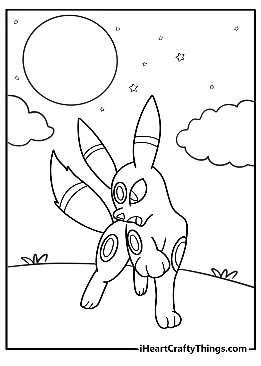 Umbreon under a cloudy night sky coloring page