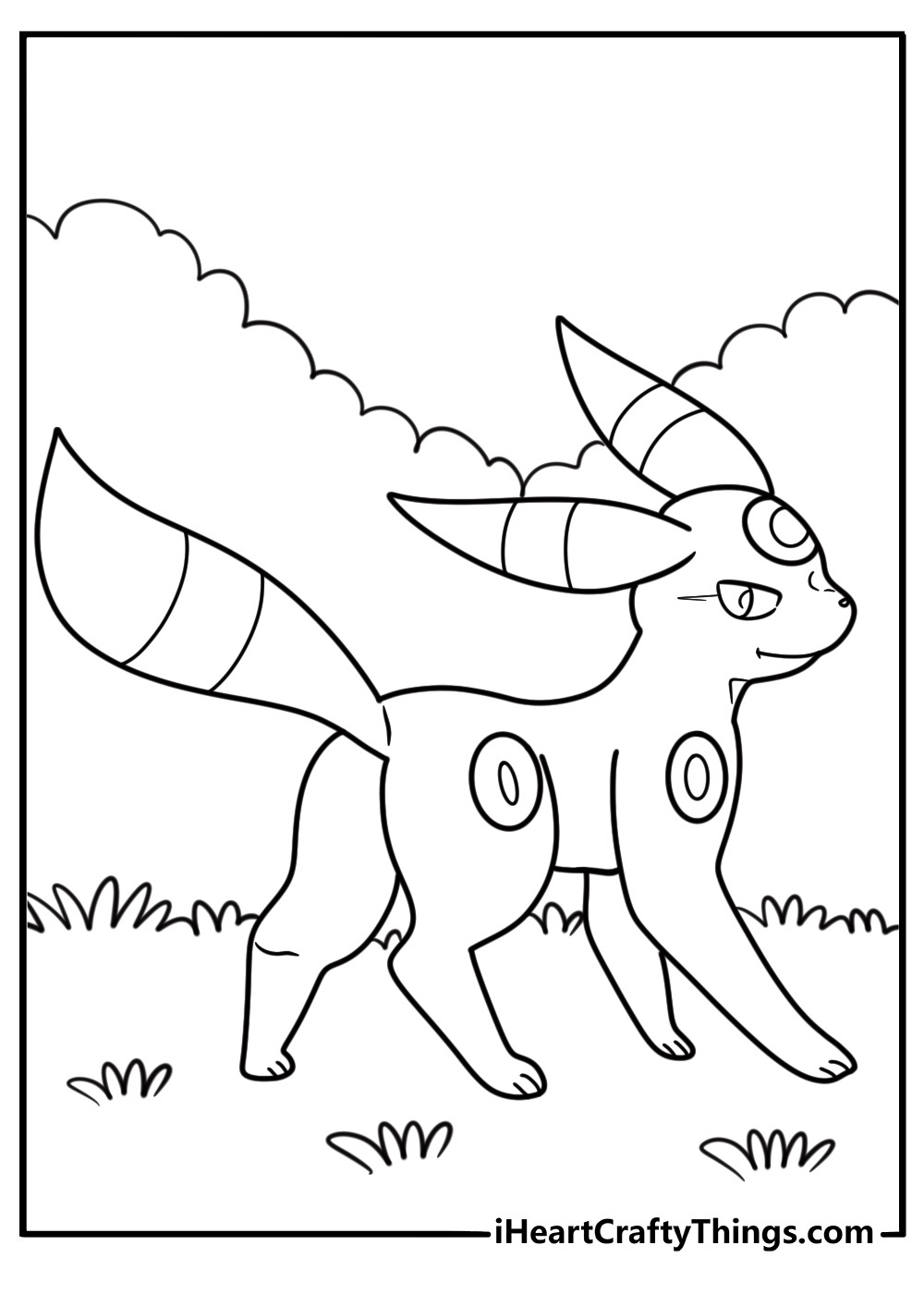 Umbreon with rings glowing on its body coloring page