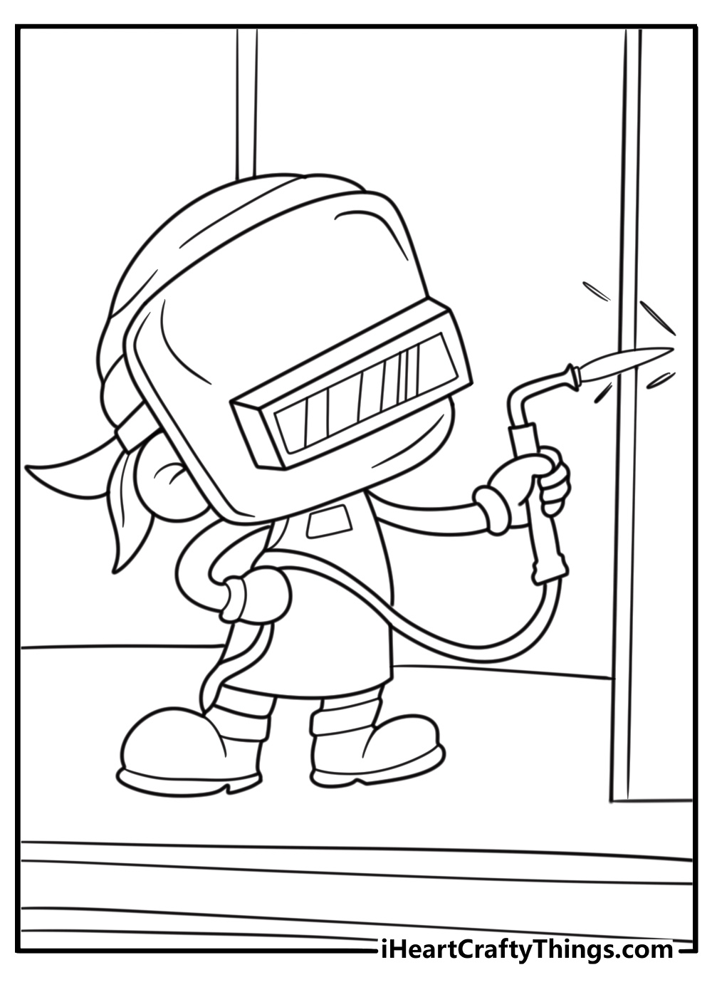 Welder wearing safety gear free coloring page PDF