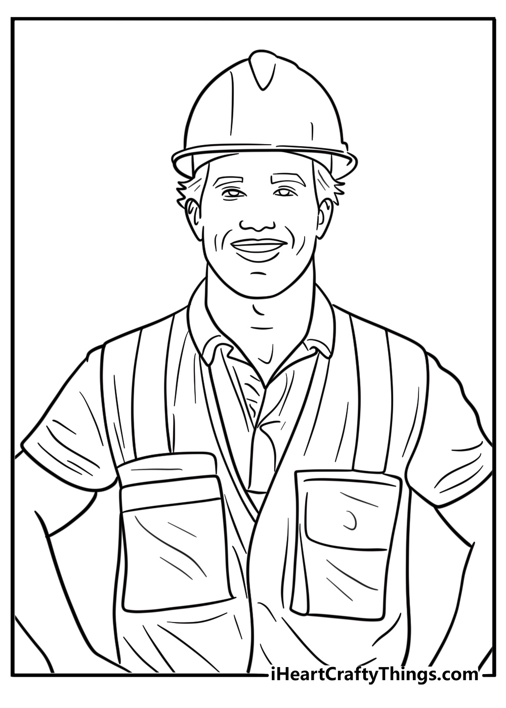 Worker wearing a hard hat coloring page for kids
