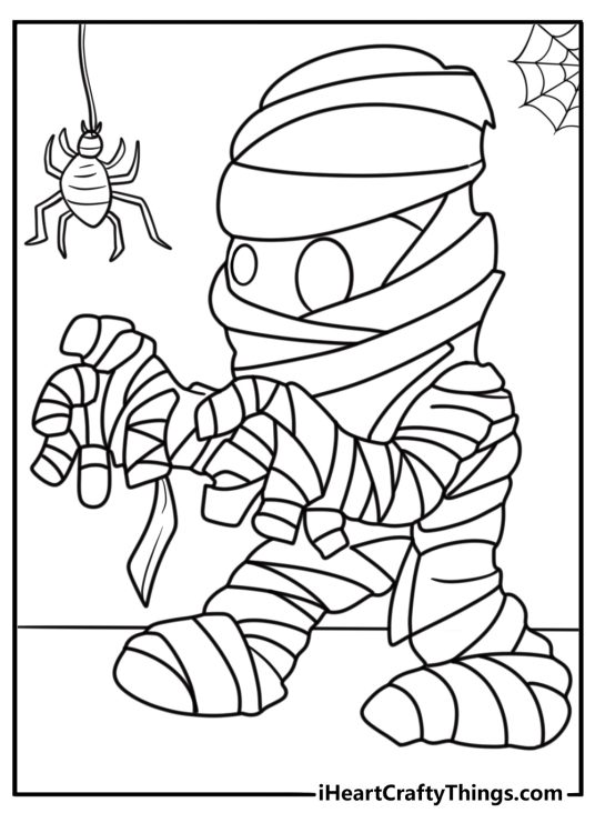 Wrapped mummy with glowing eyes coloring sheet