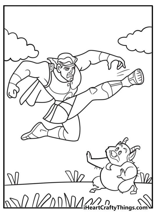 Young Hercules training with Phil under the sun coloring sheet