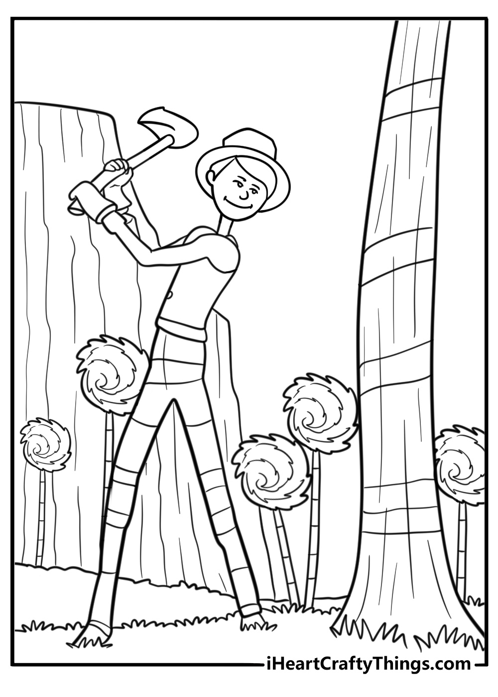 Young Once ler chopping down a truffula tree coloring page