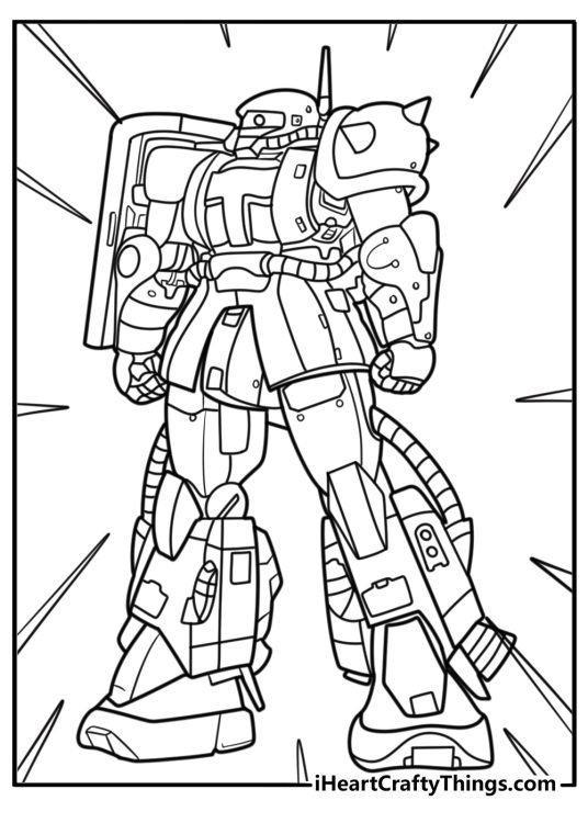 Zaku mobile suit with mono eye detailed coloring sheet